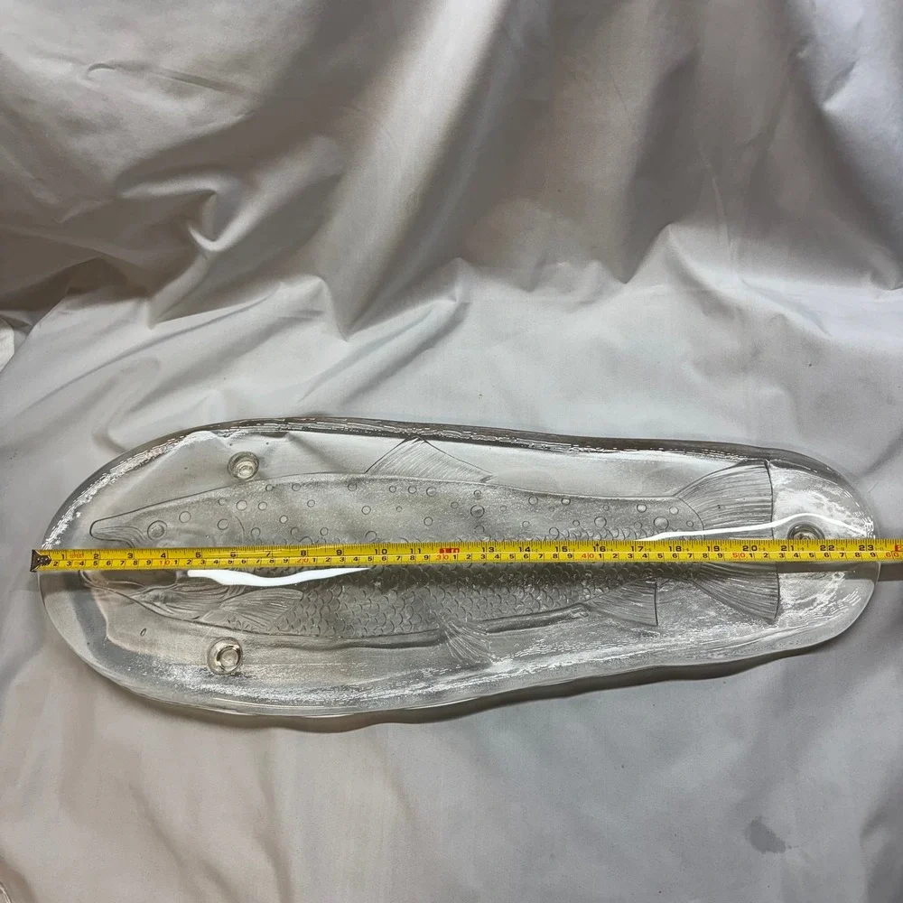 VTG Italglass Glass Fish Serving Platter Large 22.5in Good Embossed Salmon Tray